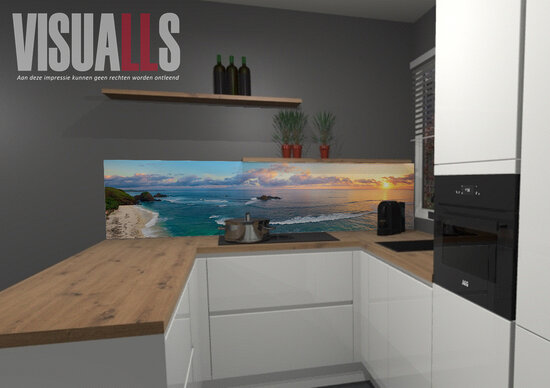 Impressie met tekening van de keukenwinkel Visuall P123 Bali 