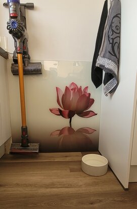 Vaatwasser spatwand P499 Pink lotus op glas