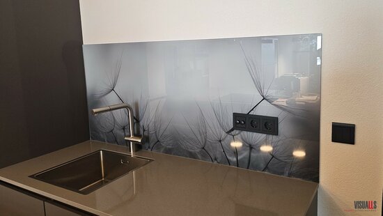 Premium-glas uitvoering Visuall P393 Dandelion zwart-wit