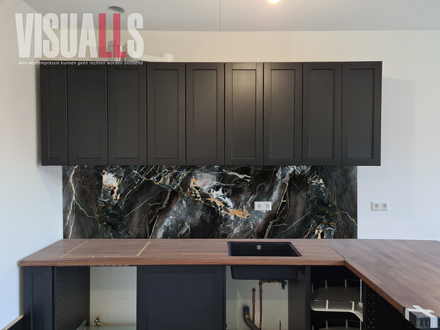 Impressie met keukentekening:  Visuall P390 Marble Harrison